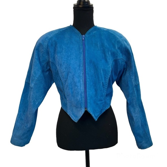 DANIER Leather Sport blue suede rare retro vintage 80’s 90’s bolero jacket Sz S - Picture 1 of 11